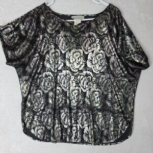 VTG Jessica Michelle Womens Size Large Blouse Metallic Floral Rose Made In USA